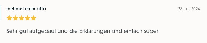 Bewertung von mehmet emin ciftci zum Selbsthypnose-Onlinekurs