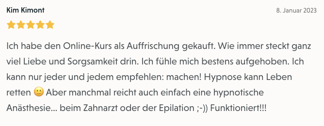 Bewertung von Kim Kimont zum Selbsthypnose-Onlinekurs