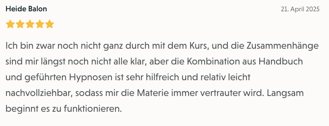 Bewertung von Heide Balon zum Selbsthypnose-Onlinekurs