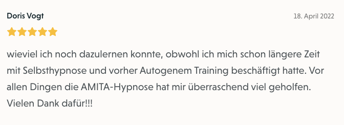 Bewertung von Doris Vogt zum Selbsthypnose-Onlinekurs